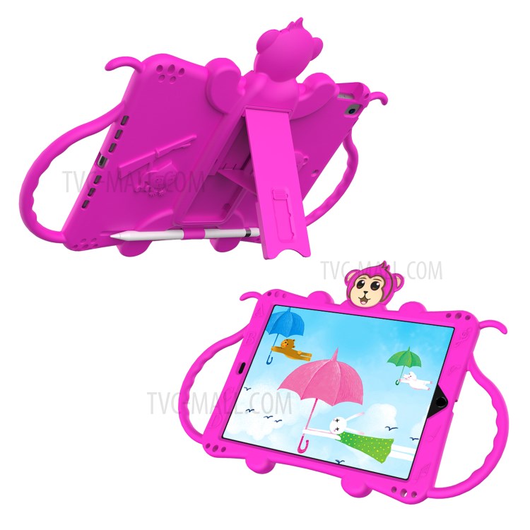 Monkey Style Silicone Kickstand Tablet Shell with Shoulder Strap for iPad 10.2 (2019) - Rose-1