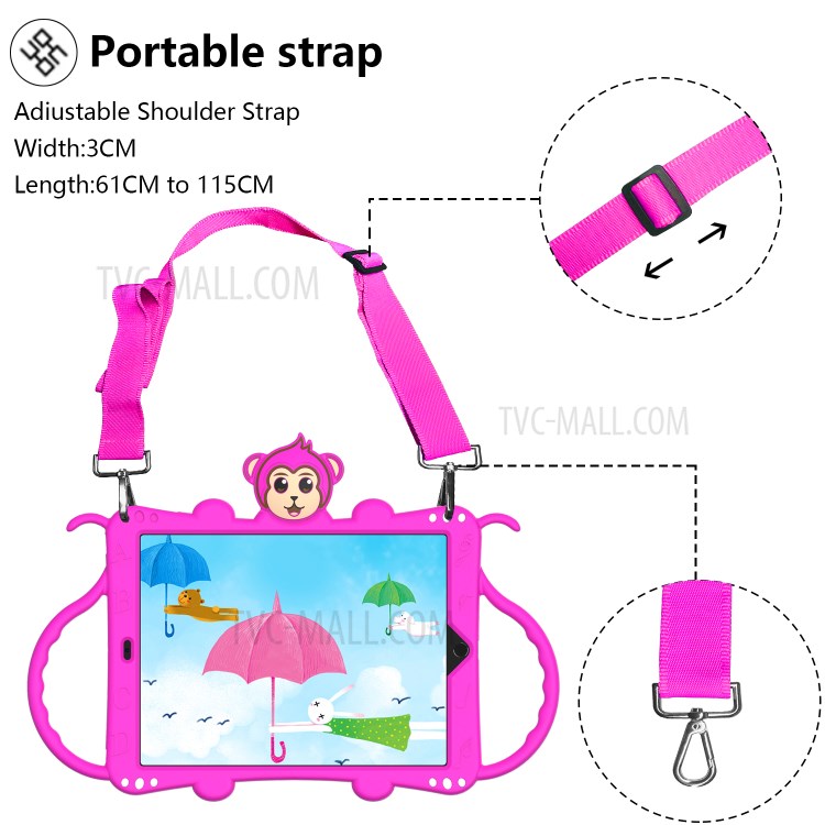 Monkey Style Silicone Kickstand Tablet Shell with Shoulder Strap for iPad 10.2 (2019) - Rose-2