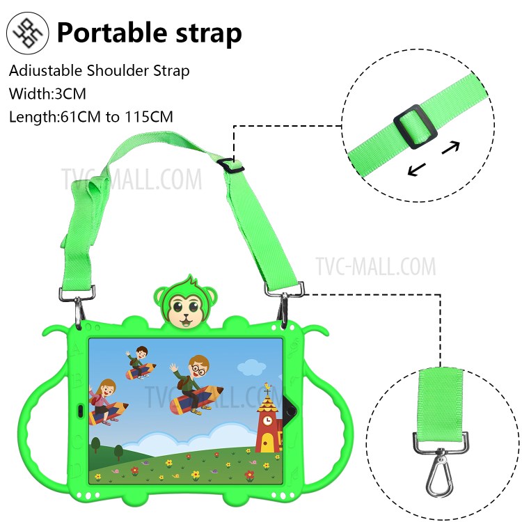 Shell de Tablette de Kickstand de Silicone de Style Singe Avec Bandoulière Pour Ipad 10.2 (2021) / (2020) / (2019) - Vert-2