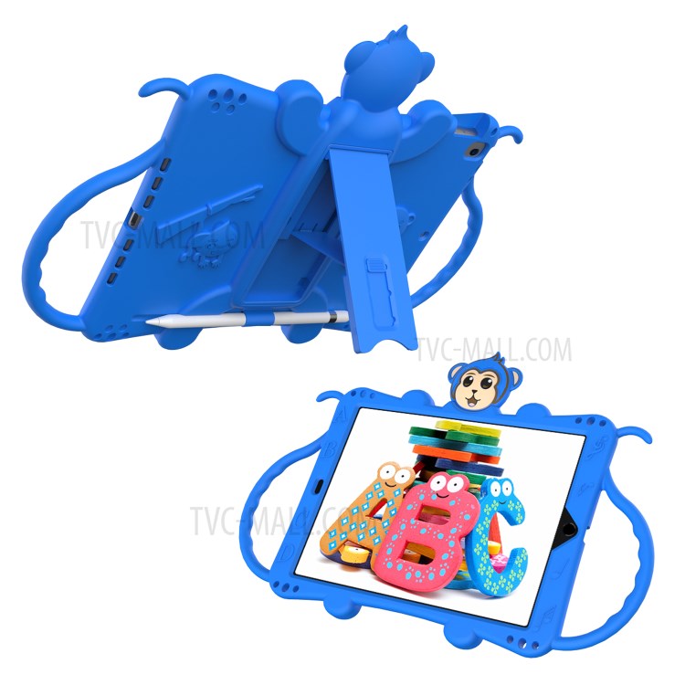 Monkey Style Silicone Kickstand Tablet Shell with Shoulder Strap for iPad 10.2 (2019) - Blue-1