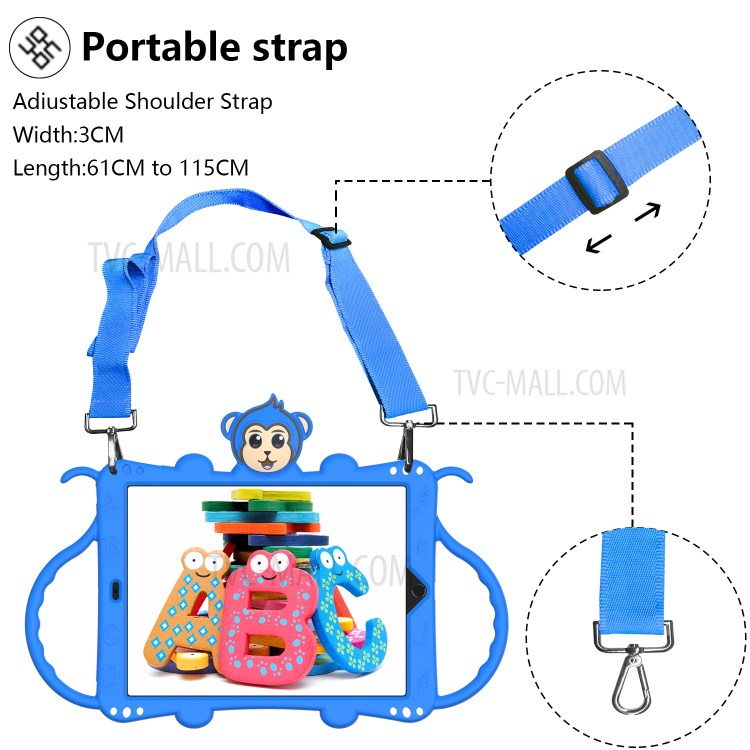 Monkey Style Silicone Kickstand Tablet Shell with Shoulder Strap for iPad 10.2 (2019) - Blue-2