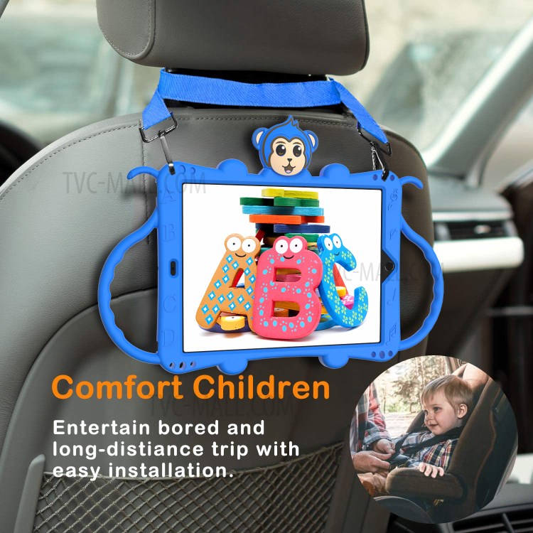 Monkey Style Silicone Kickstand Tablet Shell with Shoulder Strap for iPad 10.2 (2019) - Blue-4