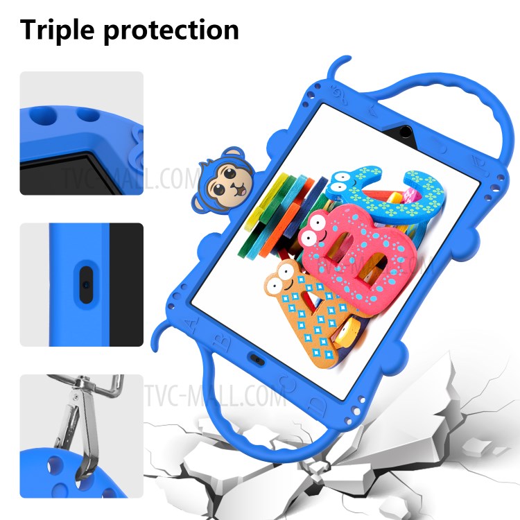 Monkey Style Silicone Kickstand Tablet Shell with Shoulder Strap for iPad 10.2 (2019) - Blue-5