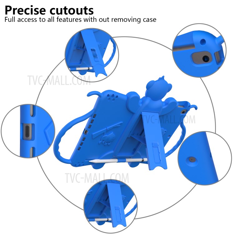 Monkey Style Silicone Kickstand Tablet Shell with Shoulder Strap for iPad 10.2 (2019) - Blue-6