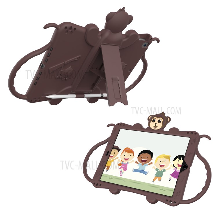 Monkey Style Silicone Kickstand Tablet Shell with Shoulder Strap for iPad 10.2 (2019) - Brown-1