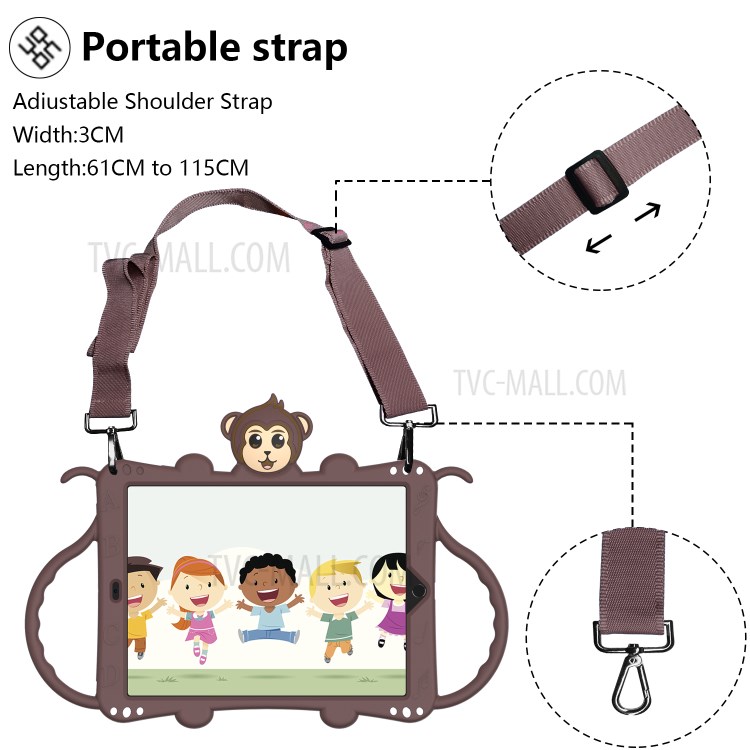Monkey Style Silicone Kickstand Tablet Shell with Shoulder Strap for iPad 10.2 (2019) - Brown-2