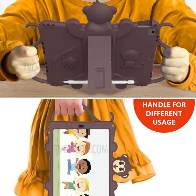 Monkey Style Silicone Kickstand Tablet Shell with Shoulder Strap for iPad 10.2 (2019) - Brown-3