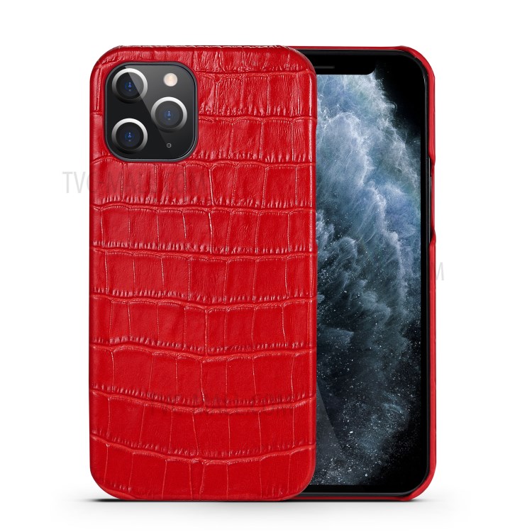 Crocodile Texture Genuine Leather Coated Plastic Phone Case for iPhone 12 Pro Max 6.7-inch - Red-1
