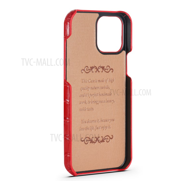 Crocodile Texture Genuine Leather Coated Plastic Phone Case for iPhone 12 Pro Max 6.7-inch - Red-5