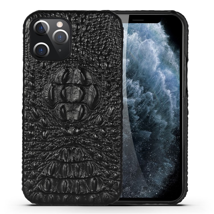 Crocodile Head Texture Genuine Leather Coated Plastic Phone Case for iPhone 12 Max / iPhone 12 Pro 6.1-inch - Black-1