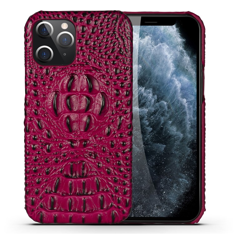 Crocodile Head Texture Genuine Leather Coated Plastic Phone Case for iPhone 12/iPhone 12 Pro 6.1-inch - Red-1