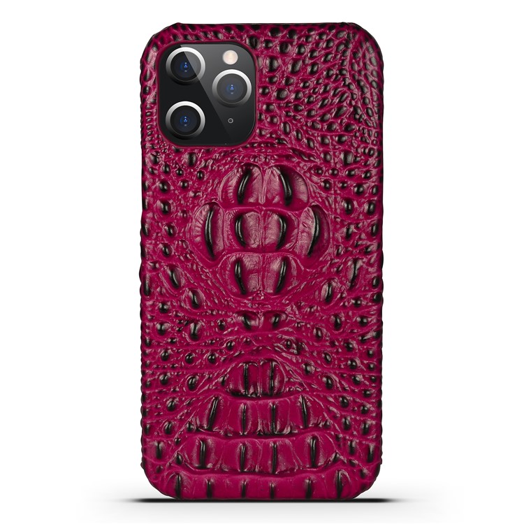 Crocodile Head Texture Genuine Leather Coated Plastic Phone Case for iPhone 12/iPhone 12 Pro 6.1-inch - Red-2