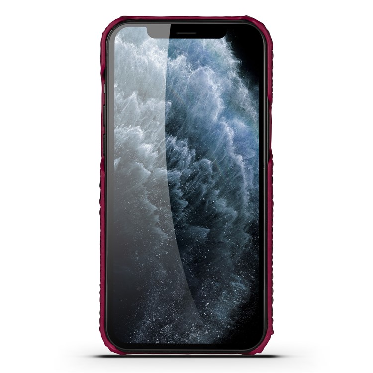 Crocodile Head Texture Genuine Leather Coated Plastic Phone Case for iPhone 12/iPhone 12 Pro 6.1-inch - Red-3
