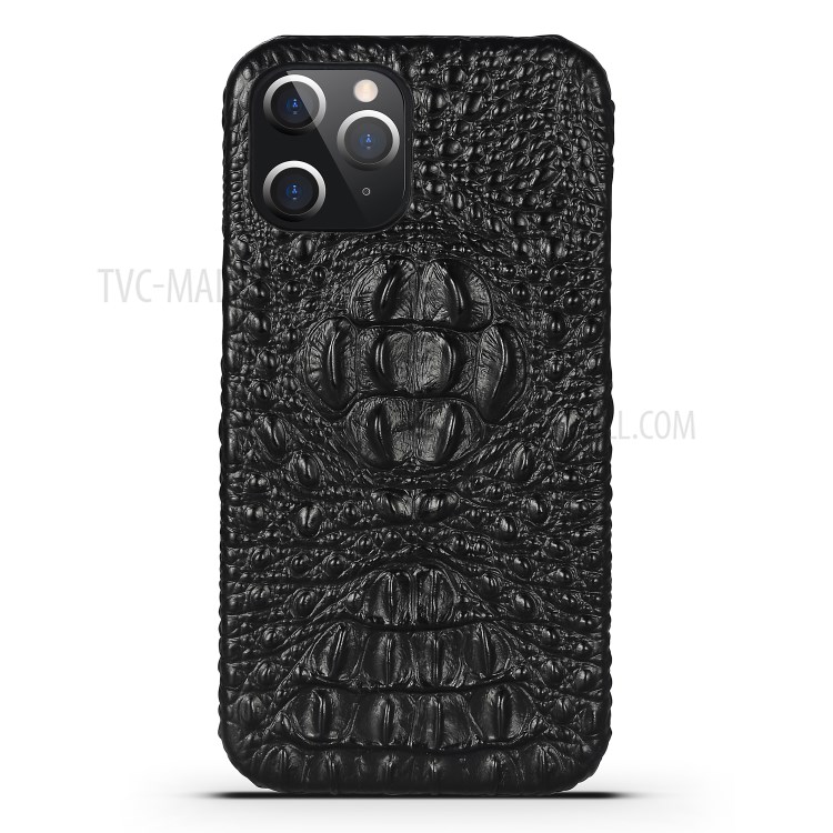 Crocodile Head Texture Genuine Leather Coated Plastic Phone Case for iPhone 12 Pro Max 6.7-inch - Black-2