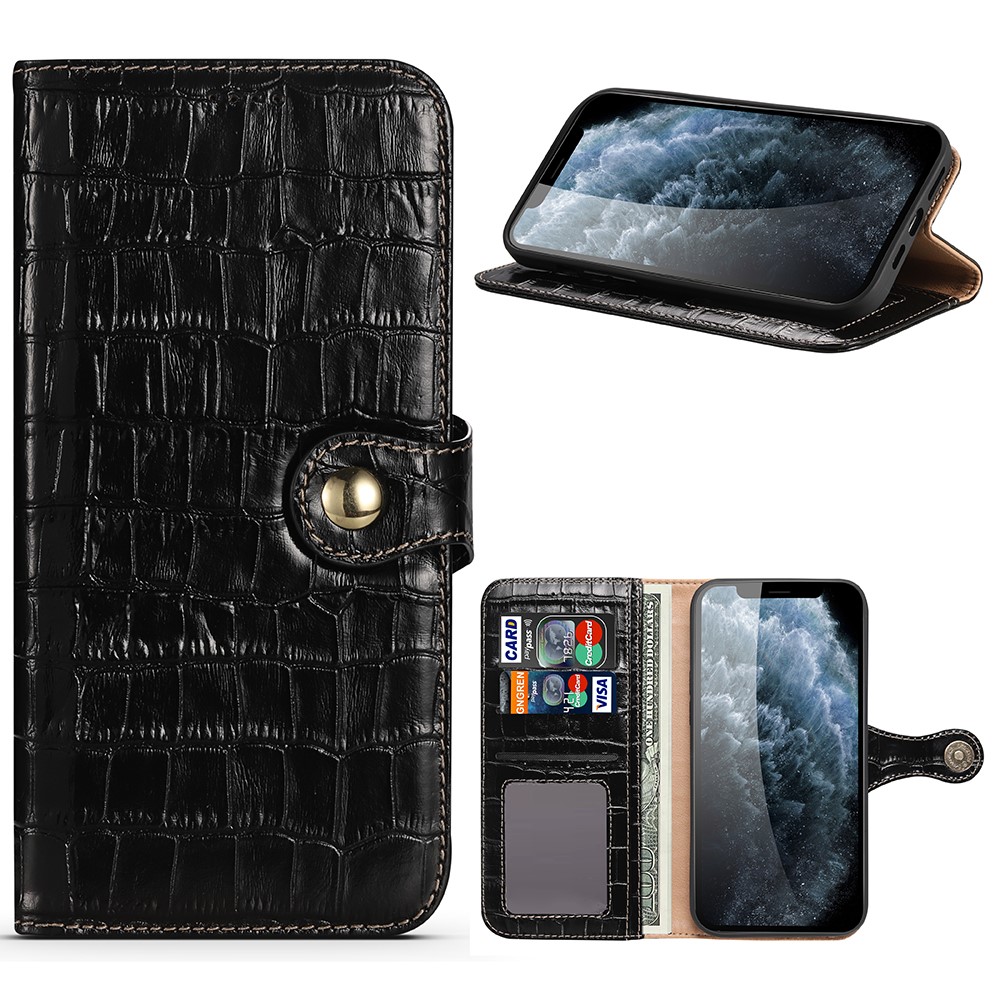 Crocodile Skin Wallet Stand Leather Phone Cover Case for iPhone 12 Pro / iPhone 12 Max 6.1-inch - Black-1