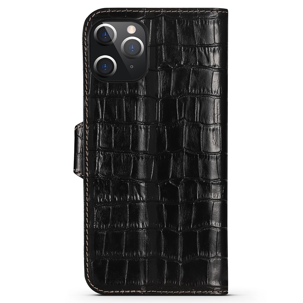 Crocodile Skin Wallet Stand Leather Phone Cover Case for iPhone 12 Pro/12 - Black-2