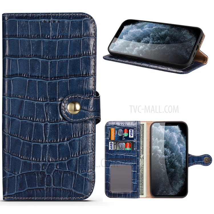 Crocodile Skin Wallet Stand Leather Phone Cover Case for iPhone 12 Pro/12 - Blue-1