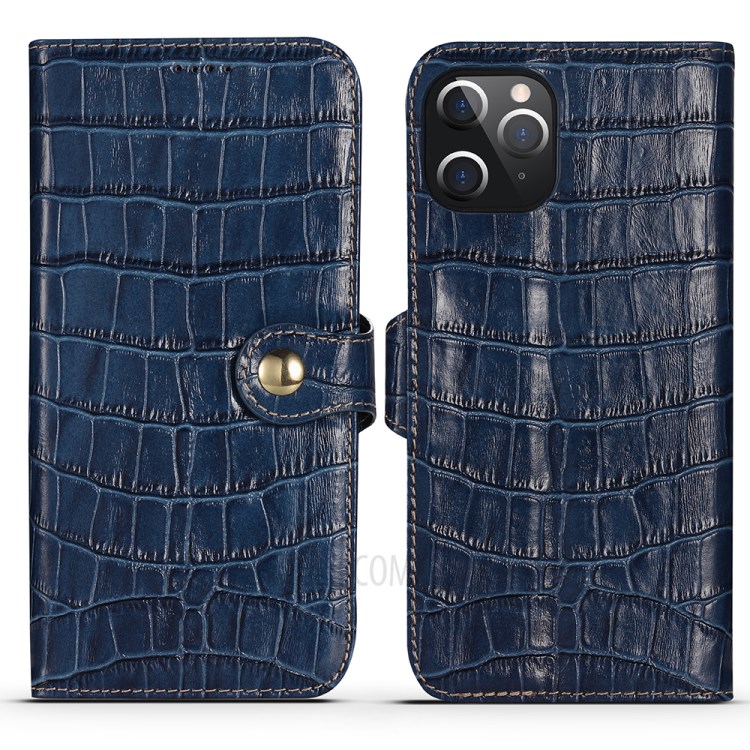 Crocodile Skin Wallet Stand Leather Phone Cover Case for iPhone 12 Pro/12 - Blue-3