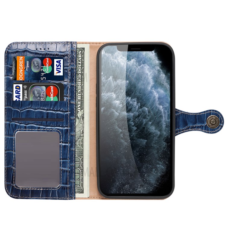 Crocodile Skin Wallet Stand Leather Phone Cover Case for iPhone 12 Pro/12 - Blue-5