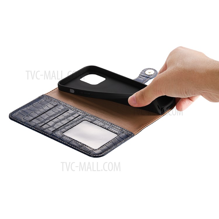 Crocodile Skin Wallet Stand Leather Phone Cover Case for iPhone 12 Pro/12 - Blue-6
