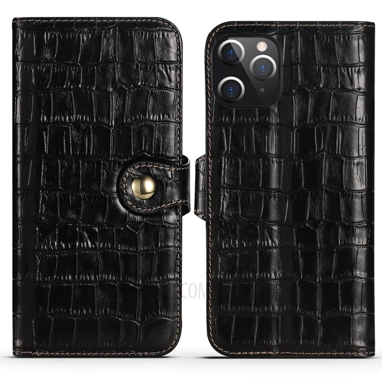 Crocodile Skin Wallet Stand Leather Phone Cover Case for iPhone 12 Pro Max 6.7-inch – Black