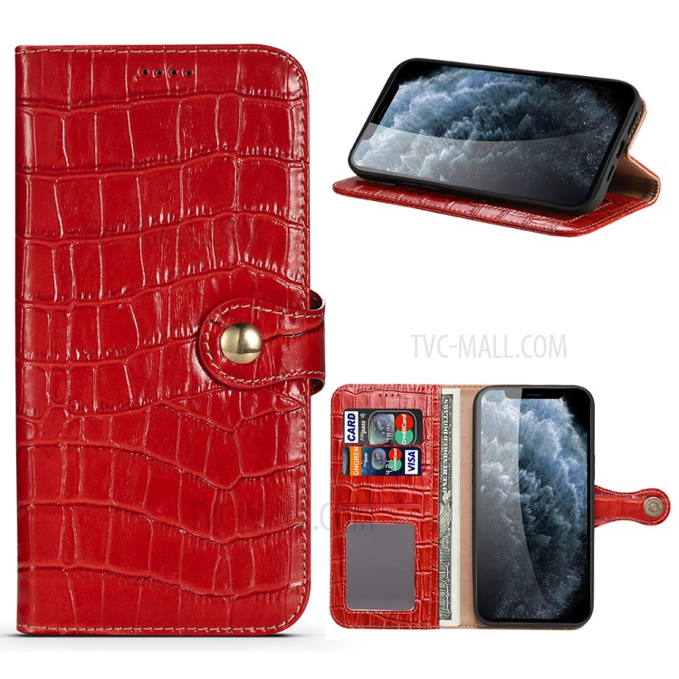 Crocodile Skin Wallet Stand Leather Phone Cover Case for iPhone 12 Pro Max 6.7-inch - Red-1