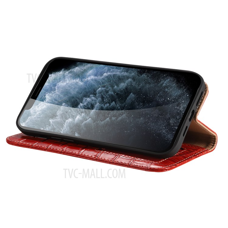 Crocodile Skin Wallet Stand Leather Phone Cover Case for iPhone 12 Pro Max 6.7-inch - Red-5