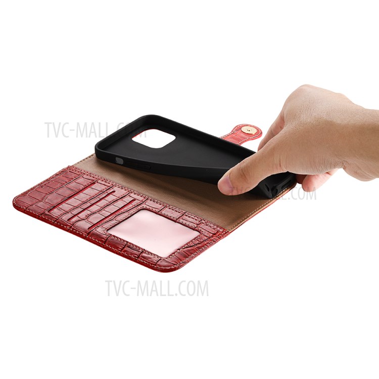 Crocodile Skin Wallet Stand Leather Phone Cover Case for iPhone 12 Pro Max 6.7-inch - Red-6