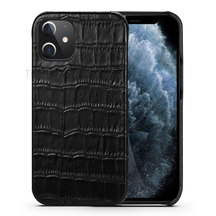 Crocodile Texture Genuine Leather Coated Plastic Phone Case for iPhone 12 mini - Black-1