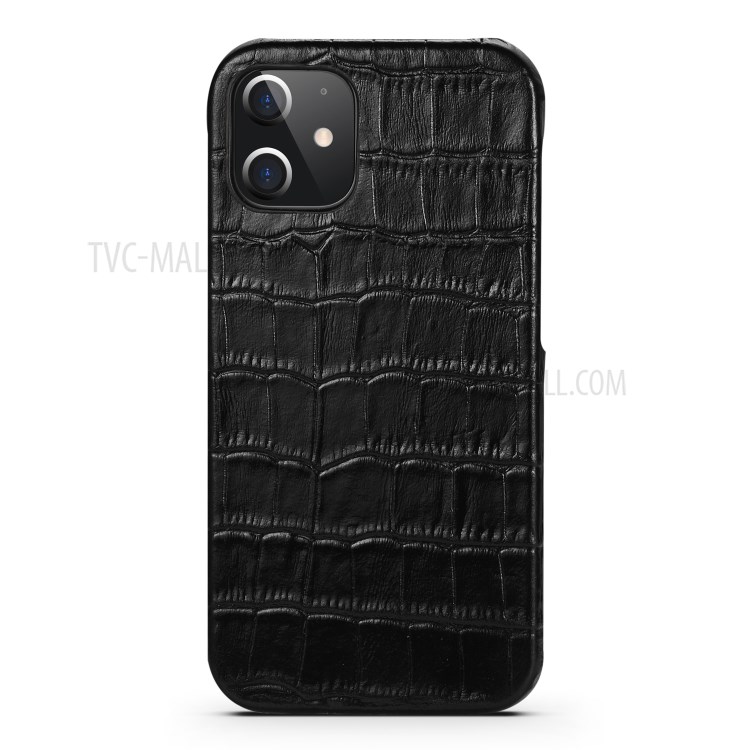 Crocodile Texture Genuine Leather Coated Plastic Phone Case for iPhone 12 mini - Black-2