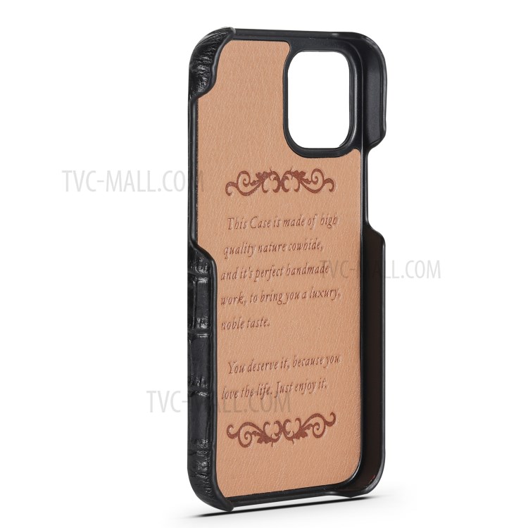 Crocodile Texture Genuine Leather Coated Plastic Phone Case for iPhone 12 mini - Black-5
