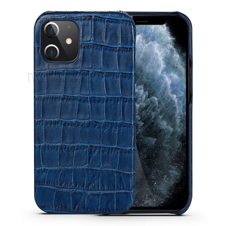 Crocodile Texture Genuine Leather Coated Plastic Phone Case for iPhone 12 mini - Blue-1
