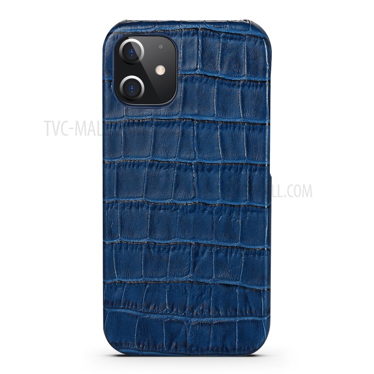 Crocodile Texture Genuine Leather Coated Plastic Phone Case for iPhone 12 mini - Blue-2
