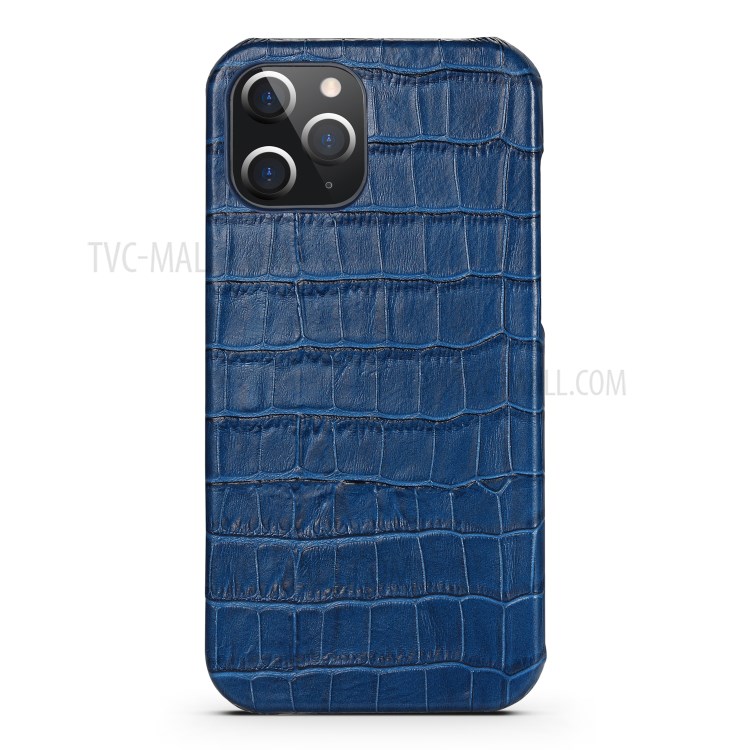 Crocodile Texture Genuine Leather Coated Plastic Phone Case for iPhone 12 Pro/12 - Blue-2