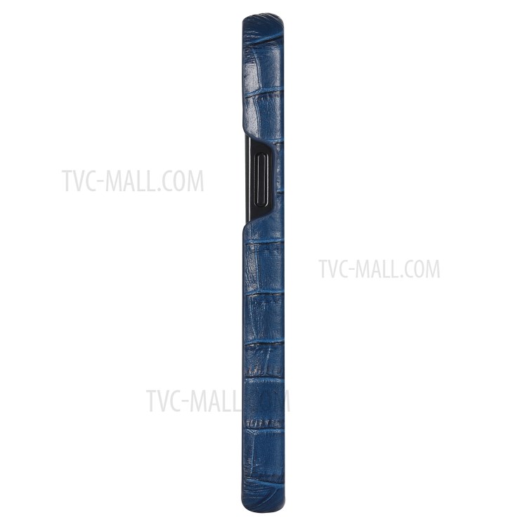 Crocodile Texture Genuine Leather Coated Plastic Phone Case for iPhone 12 Pro/12 - Blue-4