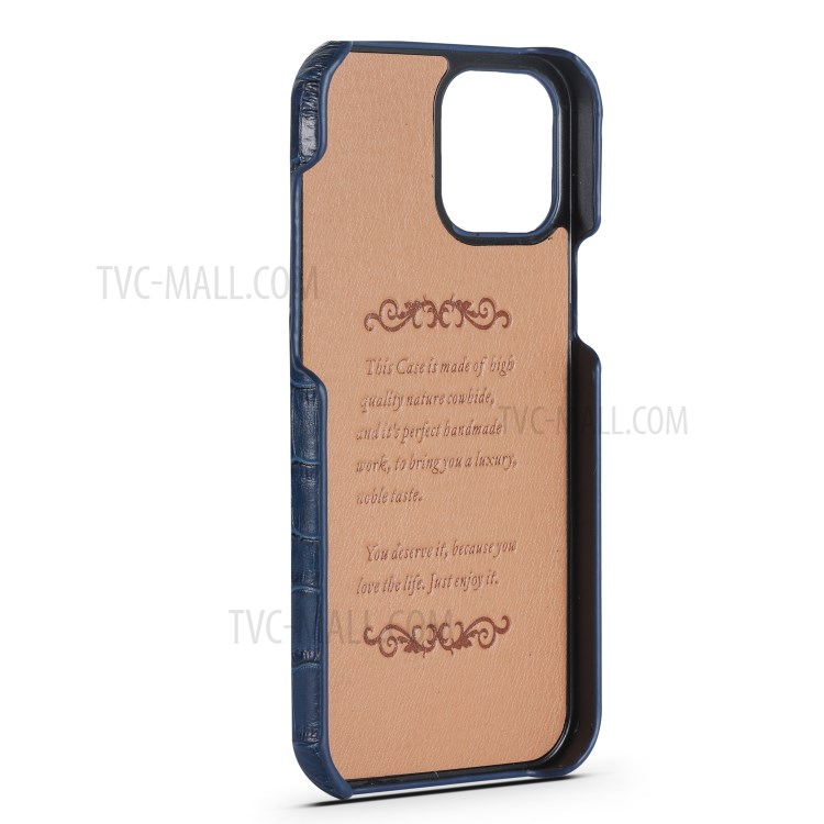 Crocodile Texture Genuine Leather Coated Plastic Phone Case for iPhone 12 Pro/12 - Blue-5