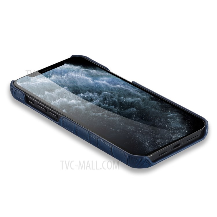 Crocodile Texture Genuine Leather Coated Plastic Phone Case for iPhone 12 Pro/12 - Blue-6