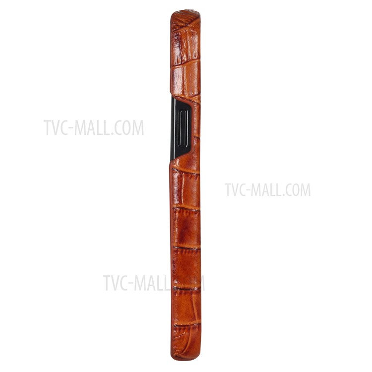 Crocodile Texture Genuine Leather Coated Plastic Phone Case for iPhone 12 Pro/12 - Brown-4