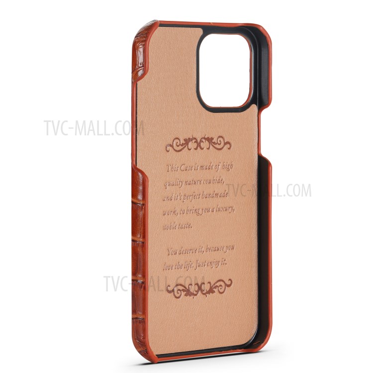 Crocodile Texture Genuine Leather Coated Plastic Phone Case for iPhone 12 Pro/12 - Brown-5