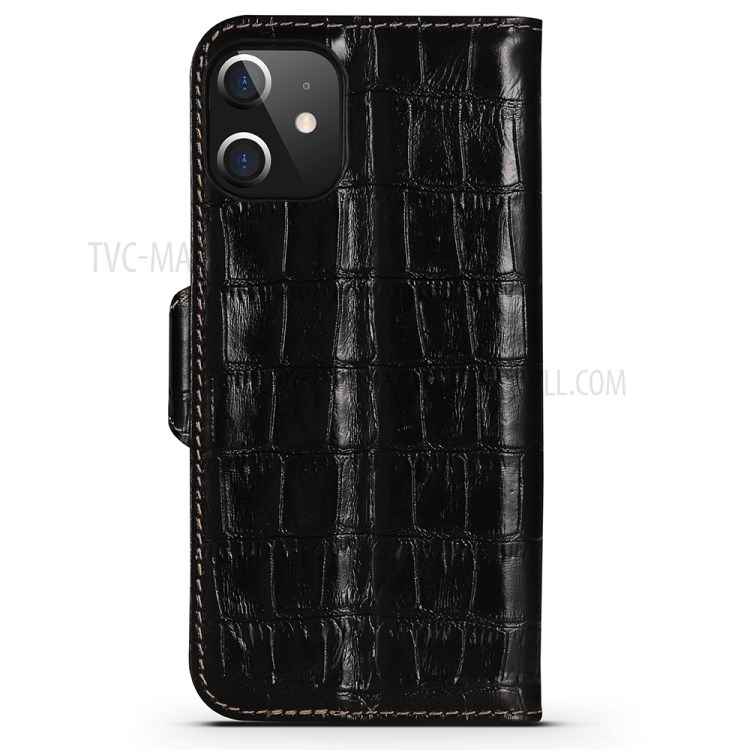 Crocodile Skin Wallet Stand Leather Phone Cover Case for iPhone 12 5.4-inch - Black-2