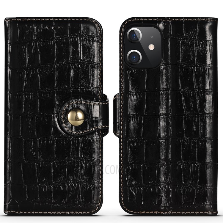 Crocodile Skin Wallet Stand Leather Phone Cover Case for iPhone 12 5.4-inch - Black-3
