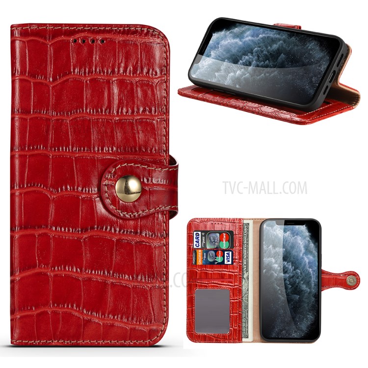 Caso Della Copertura Del Telefono Del Cuoio Del Basamento Del Raccoglitore Della Pelle Di Coccodrillo Per IPhone 12 5.4 Pollici - Rosso-1