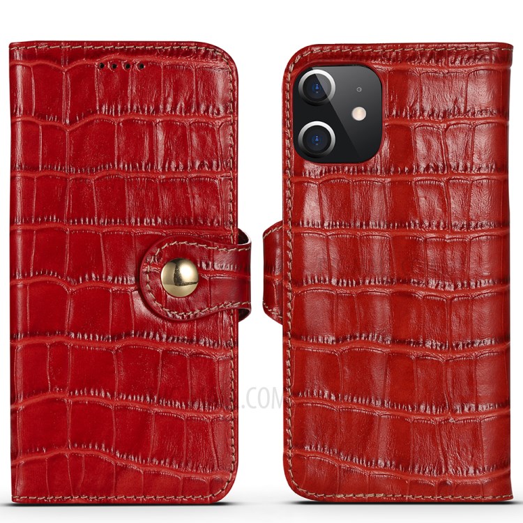 Caso Della Copertura Del Telefono Del Cuoio Del Basamento Del Raccoglitore Della Pelle Di Coccodrillo Per IPhone 12 5.4 Pollici - Rosso-3