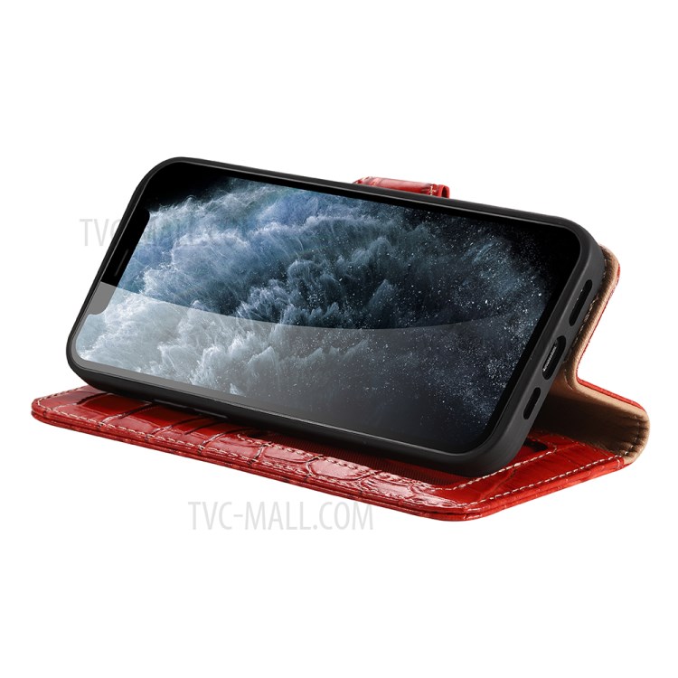 Caso Della Copertura Del Telefono Del Cuoio Del Basamento Del Raccoglitore Della Pelle Di Coccodrillo Per IPhone 12 5.4 Pollici - Rosso-4