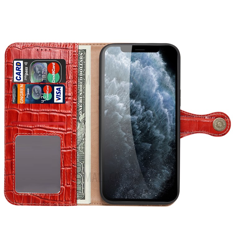 Caso Della Copertura Del Telefono Del Cuoio Del Basamento Del Raccoglitore Della Pelle Di Coccodrillo Per IPhone 12 5.4 Pollici - Rosso-5
