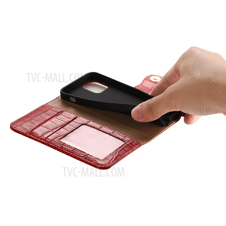 Caso Della Copertura Del Telefono Del Cuoio Del Basamento Del Raccoglitore Della Pelle Di Coccodrillo Per IPhone 12 5.4 Pollici - Rosso-6