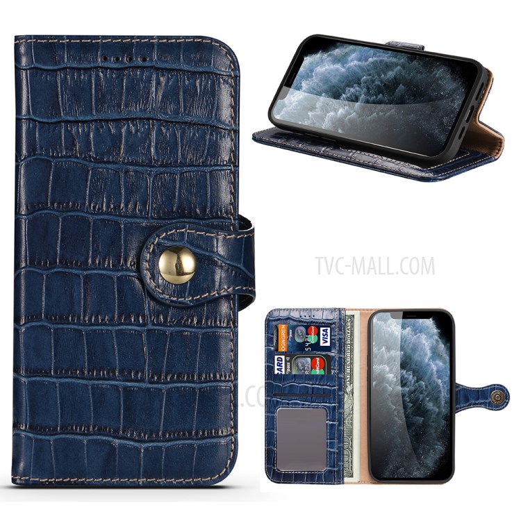 Crocodile Skin Wallet Stand Leather Phone Cover Case for iPhone 12 mini - Blue-1
