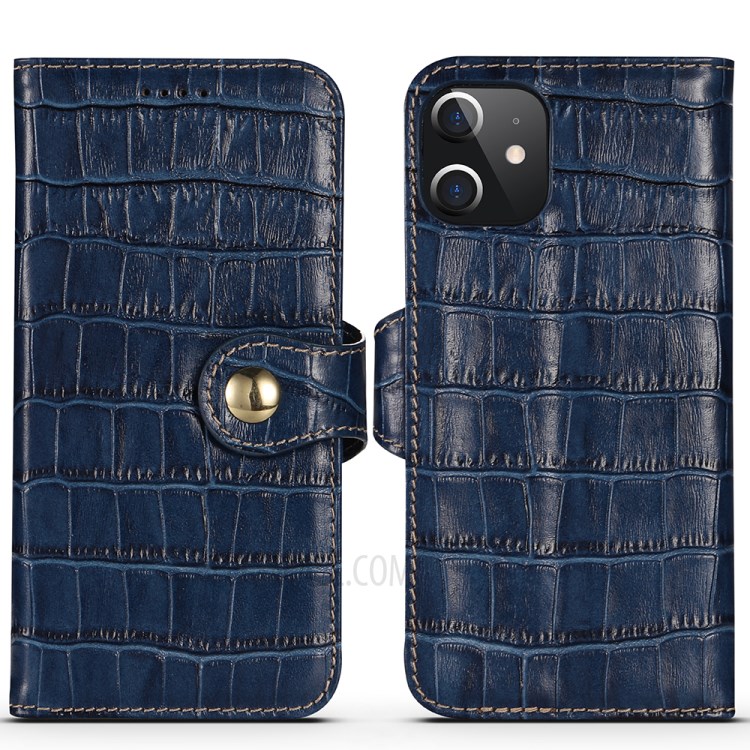 Crocodile Skin Wallet Stand Leather Phone Cover Case for iPhone 12 mini - Blue-3