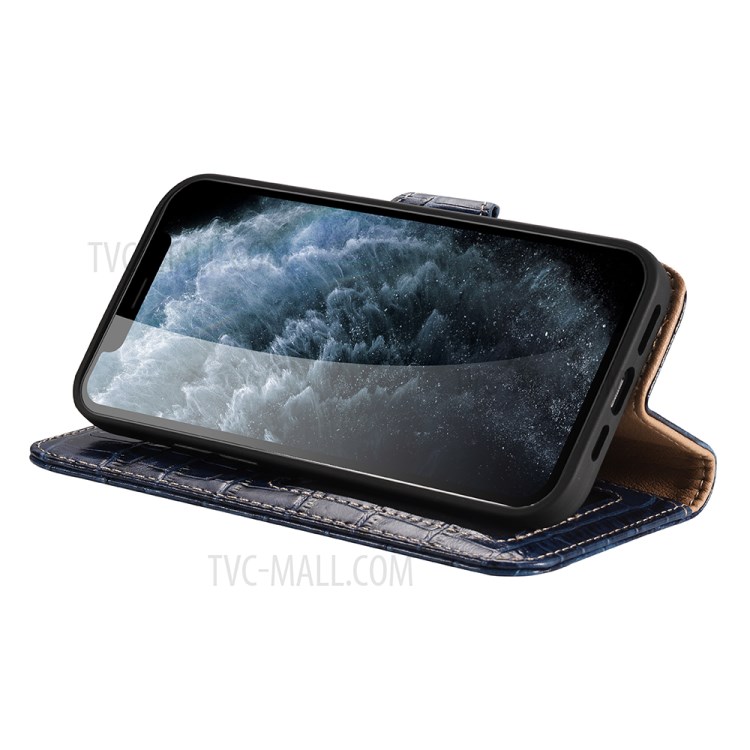 Crocodile Skin Wallet Stand Leather Phone Cover Case for iPhone 12 mini - Blue-4