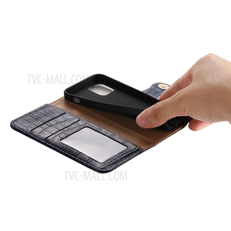 Crocodile Skin Wallet Stand Leather Phone Cover Case for iPhone 12 mini - Blue-6